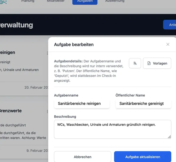Neue Aufgabe erstellen in Hyginify
