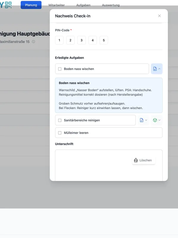 Anleitung beim Check-in in Hyginify