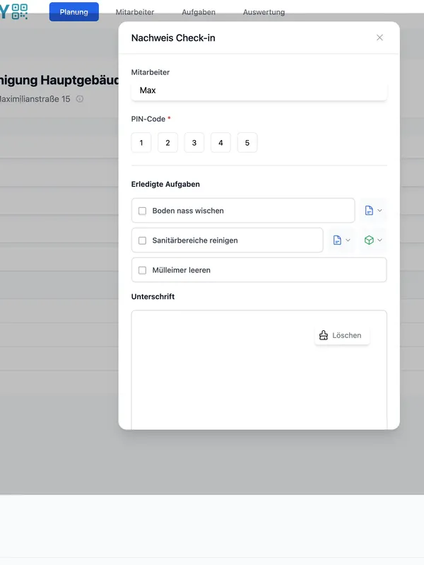 Hyginify Check-in Aufgaben auf dem Smartphone