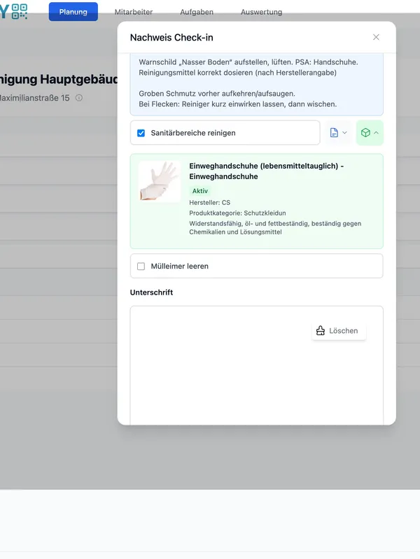 Produktinformationen beim Check-in in Hyginify