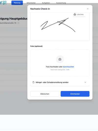Reinigungsnachweis digital erfassen mit Unterschrift und Foto