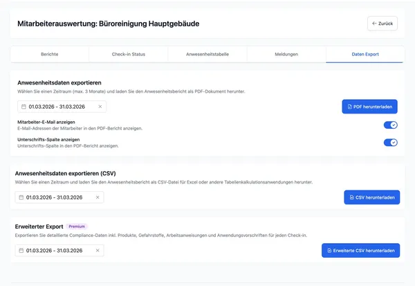 Export-Optionen in Hyginify
