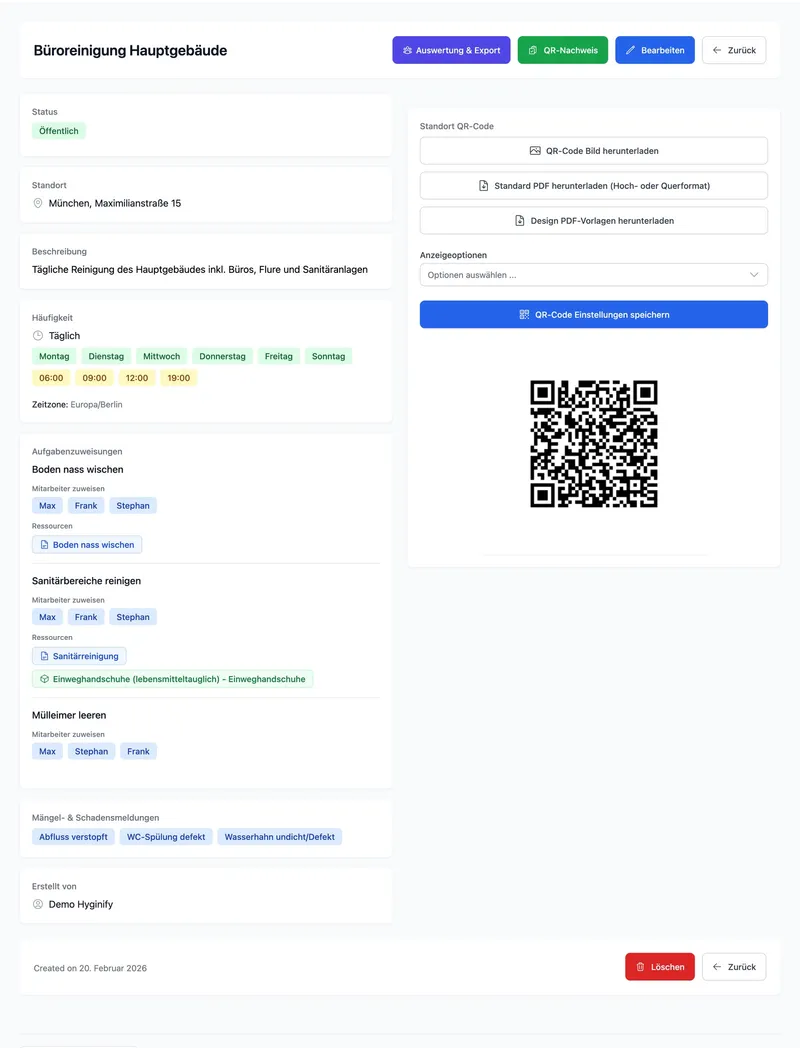 Digitaler Reinigungsplan mit Zeitfenstern und Zuständigkeiten