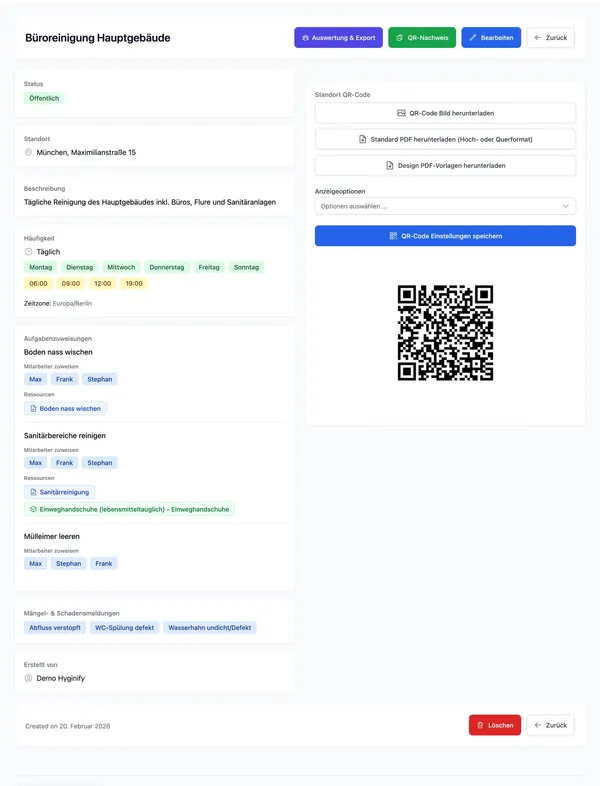 Übersicht der Reinigungspläne in Hyginify