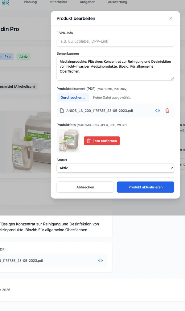Neues Produkt anlegen in Hyginify