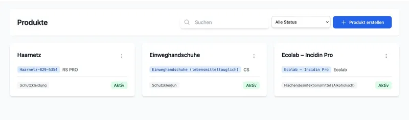 Produktverwaltung in Hyginify