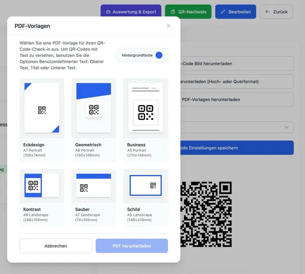 Design PDF-Vorlagen mit verschiedenen QR-Code-Layouts