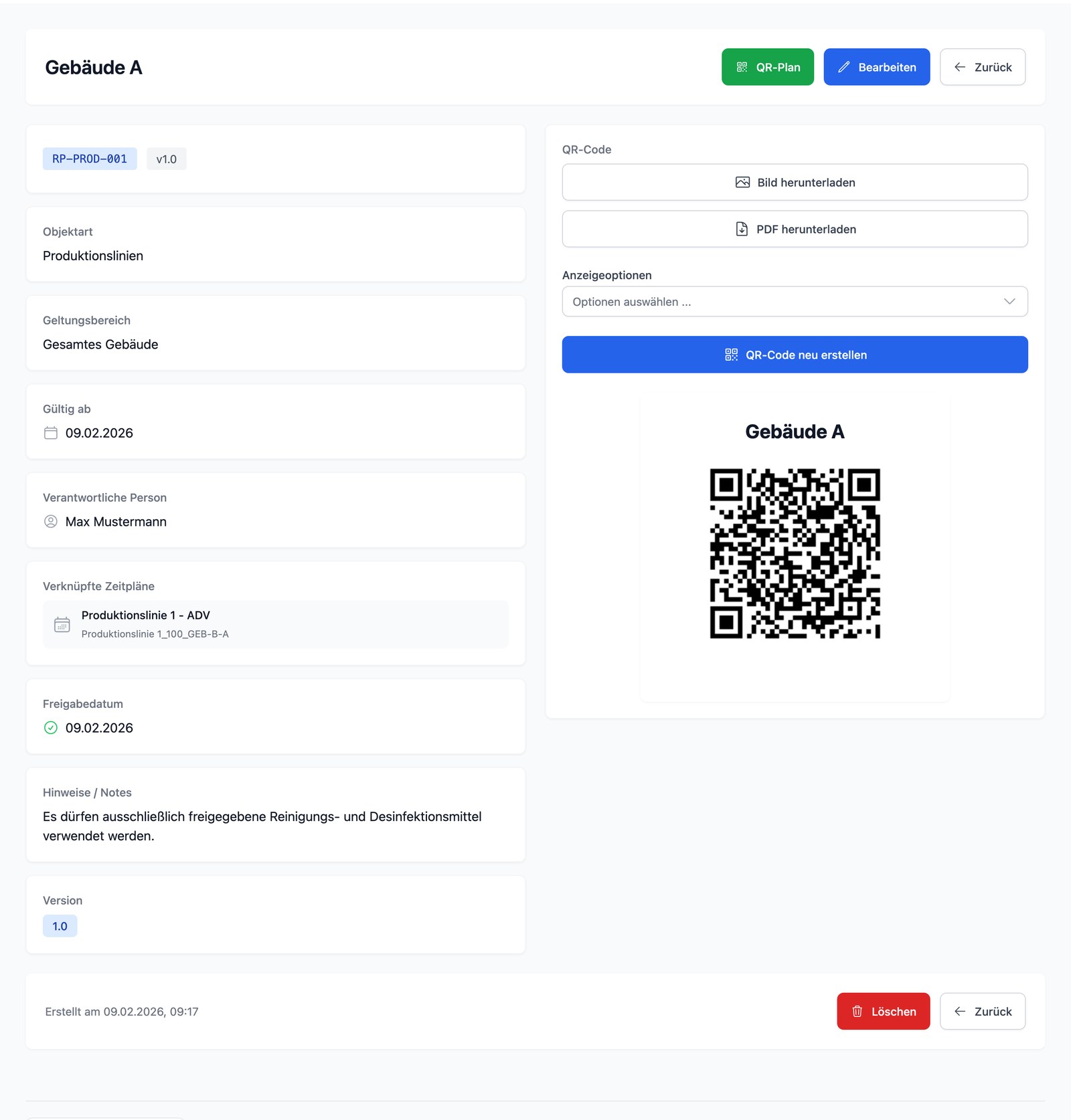 Plan erstellen, zuweisen & QR-Code drucken