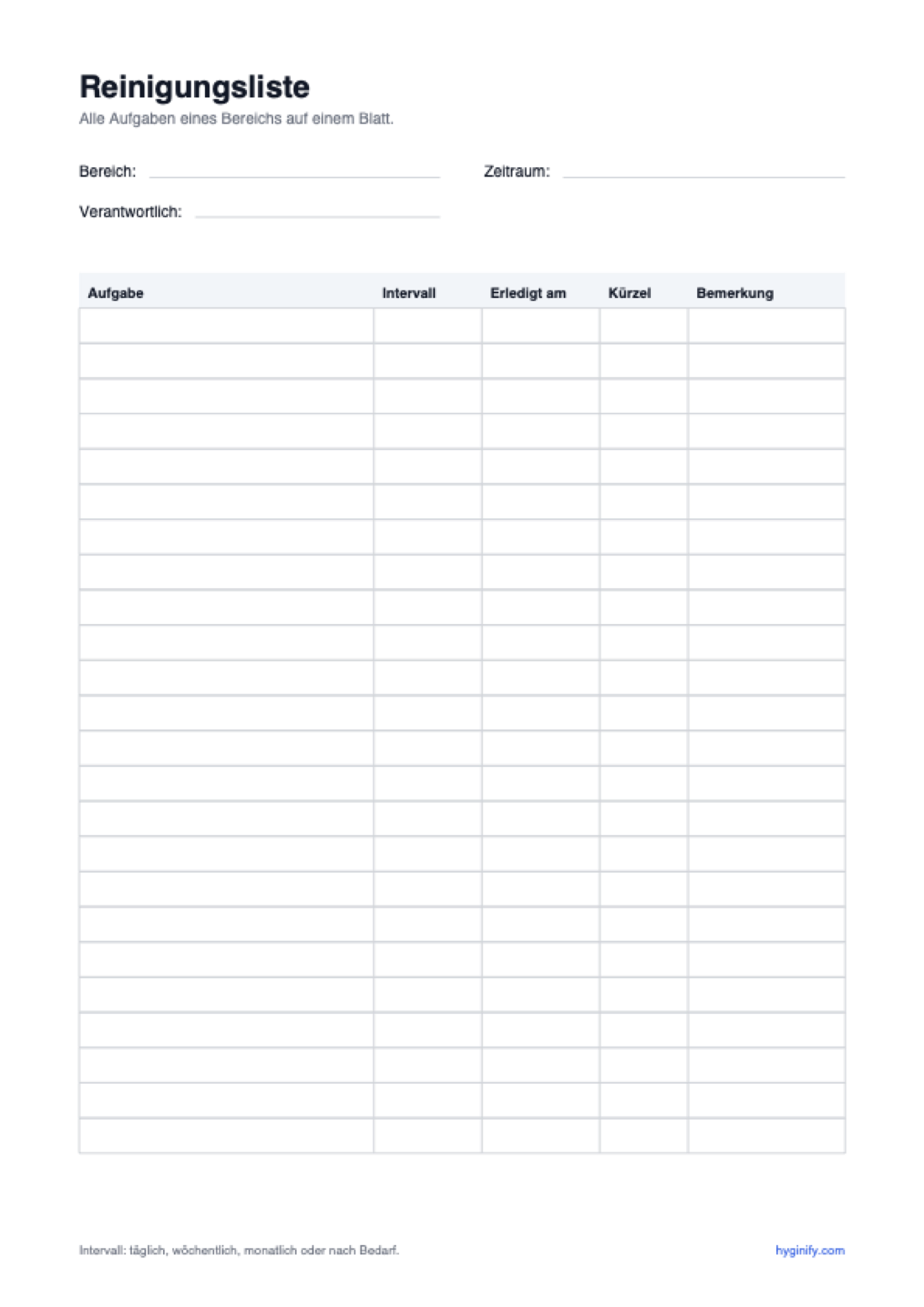 Vorschau der Vorlage Reinigungsliste als PDF